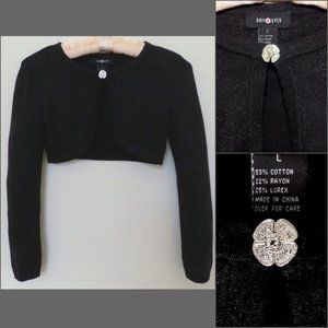 Girls Glittery black shrug L Jewel clasp Cropped Metallic Short sweater Amy Byer